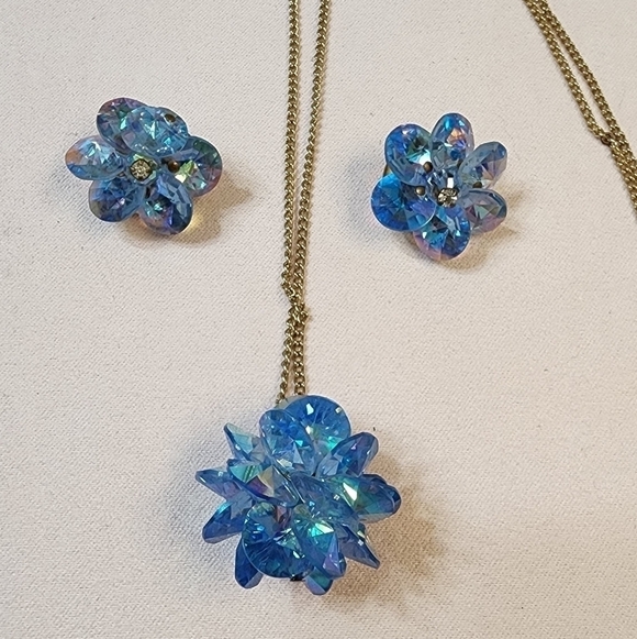 SKY BLUE RIVOLI EARRINGS and NECKLACE set - Picture 7 of 10